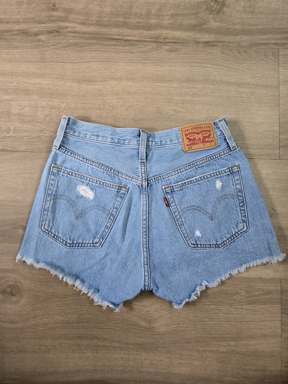 Levi's Light Blue High-Rise Distressed Denim Cutoff Shorts